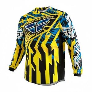 Fly Racing Kinetic Motocross Jersey Youth XL Yellow Black Blue Graphic BMX ATV